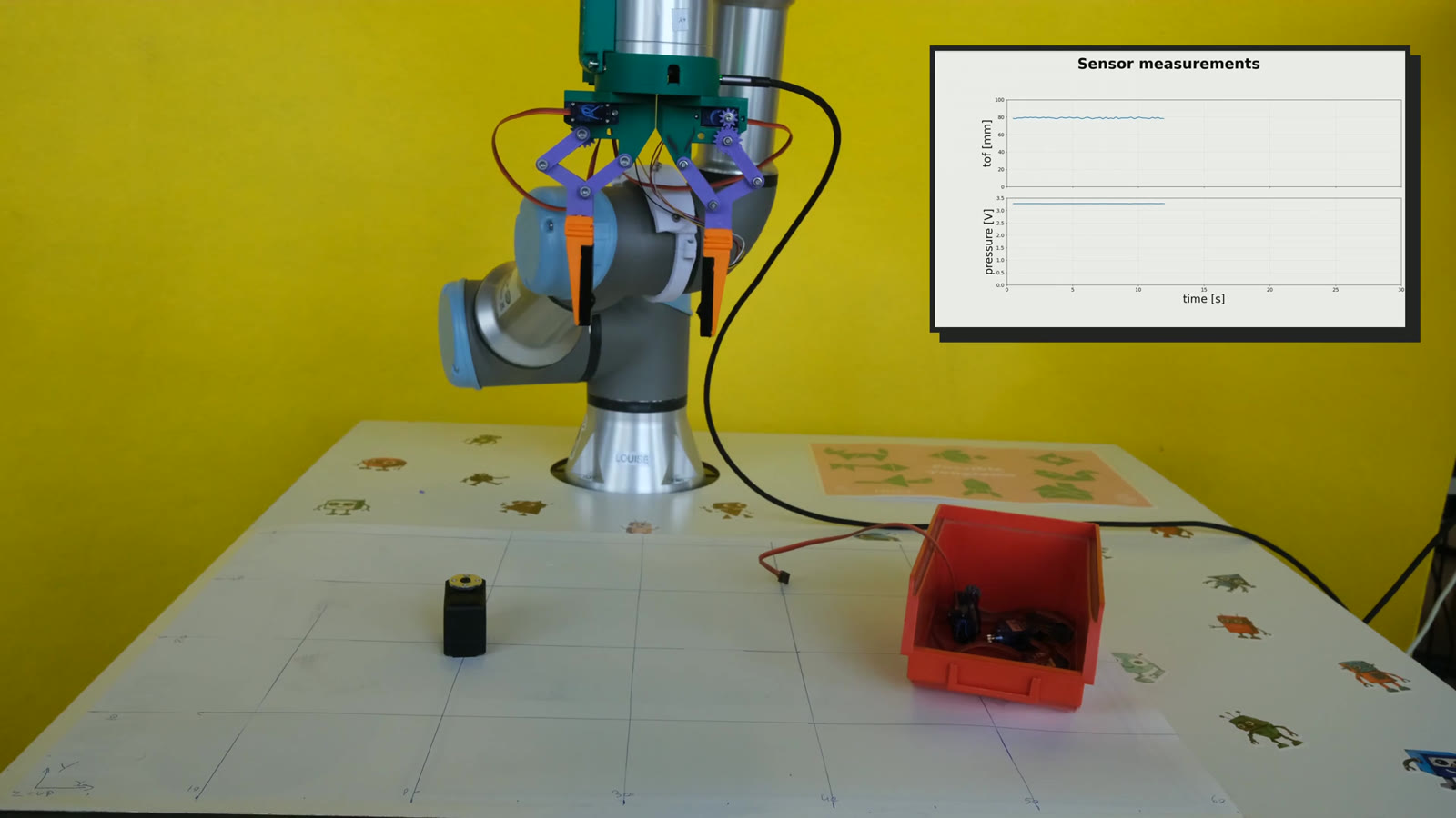 The Grip->It gripper on the robot arm, from Dwengo’s teaser video.